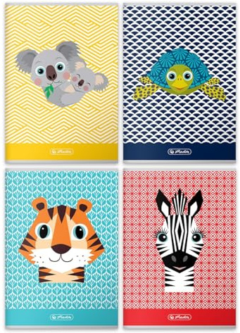 Herlitz® Schulheft A5 | 32 Blatt pro Zeile | Themennotizen für Studium | Notizbuch zum Schreiben für Schüler | Kinder zum Erlernen der Kalligraphie | Muster zur Auswahl | Cute Animals