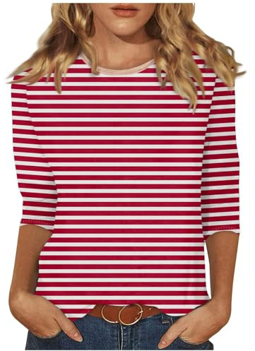 Maniche a 3/4, maglione da donna a righe, con stampa a maniche lunghe, casual, scollo rotondo, sottile, estivo, leggero, in cotone, a maniche lunghe