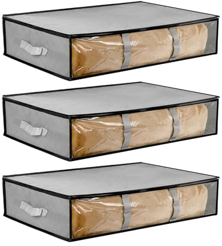 QWORK® 3 pezzi Borsa portaoggetti, scatola portaoggetti pieghevole sotto il letto, realizzata in tessuto non tessuto, 60 * 45 * 15 cm, ermetica e resistente all'umidità