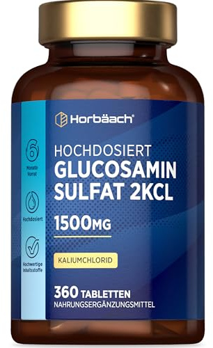 Glucosamin Sulfat 1500mg 2KCl | Glucosaminsulfat | 360 Hochdosiert Tabletten | Glucosamine Sulphate | von Horbaach