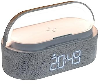 Sefdrert Lampe de Bureau Moderne Chargeur Sans Multifonctionnel Bluetooth Connecté Lecteur de Musique Affichage Numérique Heure Horloge Bureau