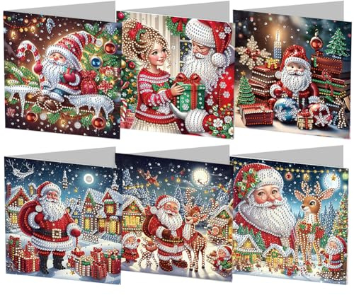 AMZLORD DIY Diamond Art Kits Grußkarten 6/12 Stück Diamant Painting Weihnachten Karten Weihnachtskarten Set mit Umschlag Strass Handwerk Grußkarte for Familie, Freunde und Liebhaber