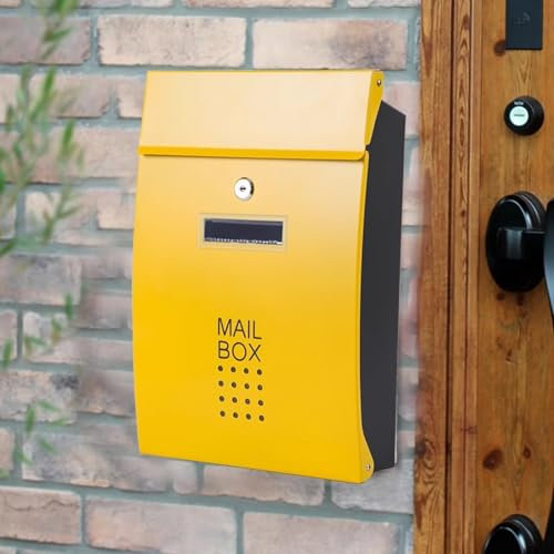 YZMJXNYY Wandbriefkasten, Postkasten mit Schloss, Standbriefkasten, Verzinktes Blech, Einfache Montage(Yellow)