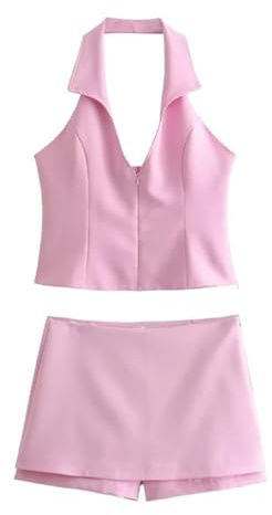 Women's Set Fashion Halterneck Slim Chic Women Suspenders Mini Hakama Skirts Casual Set pnnrk M