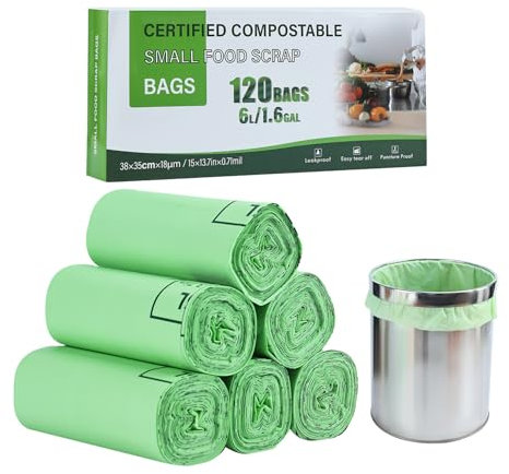 JCKCWL Sacchetti biodegradabili compostabili per rifiuti alimentari 6L/5L/3L 120 sacchetti per bidone del contenitore del compost con EN13432