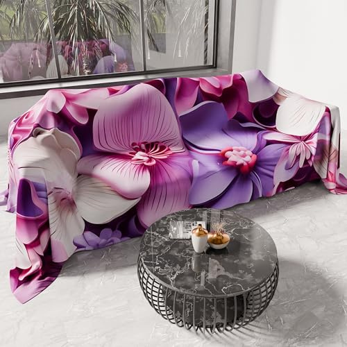 PETTI Artigiani Italiani - Drap de Protection en Microfibre Multi-Usage Anti-Taches 260x270 cm, Housse de Canapé, Couvre Lit, Couverture de Canape, Floral 05 23, 100% Made in Italy