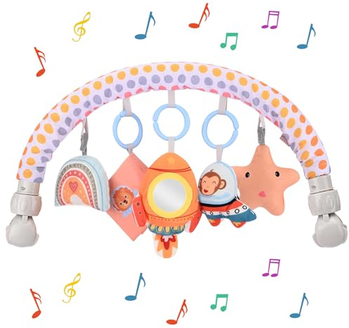 Bebamour Baby Pram Toys 0-36 Months Baby Travel Arch Stroller Toy for Infant Toddlers Sensory Hanging Crib Toys for Car Seat Pushchair Pram Activity Toy for Indoor and Outdoor, Space