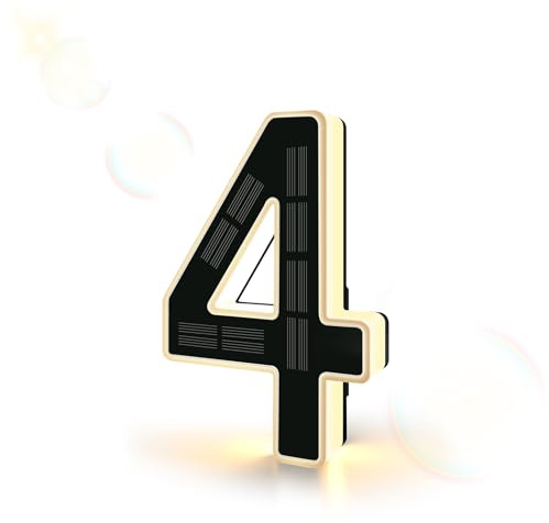 ISUNMEA 6.7 Inch Solar Lighted House Numbers for Outside, Light Up Waterproof LED Address Signs for Houses, Backlit Illuminated Exterior Modern House Numbers Light (4-Black, 6.7IN)