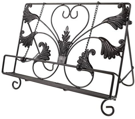 IWOWHERO Leggio per Libri di Cucina Vintage in Ferro Battuto con Catena Decorativa Supporto Stabile e Porta Ricettario da Tavolo per Cucina e Studio Libreria Creativa in Metallo 32X19X24