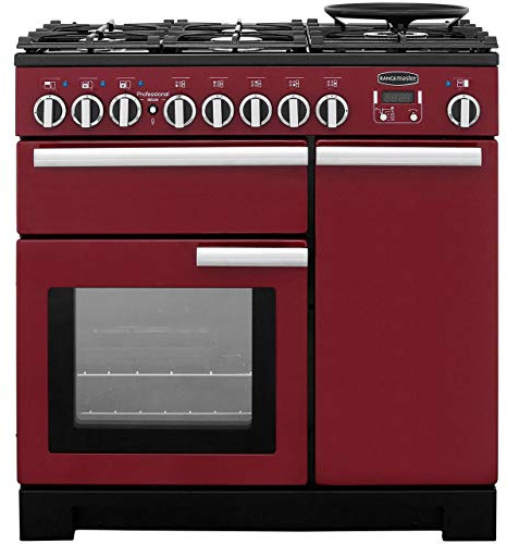 Rangemaster Professional Deluxe PDL90DFFCY/C 90cm wide Dual Fuel Range Cooker with Gas Hob - Cranberry - A/A Rated