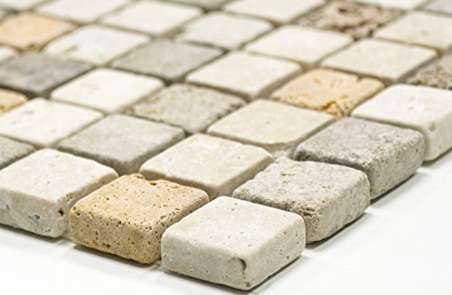 Mosaik-Netzwerk Plaque de mosaïque - Carré - Travertin - Pierre naturelle - Cuisine - Mur - Crédence en carreaux - Briques de parement de mur