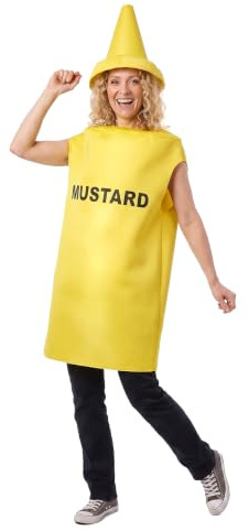 DEGUISE TOI - Déguisement pot de moutarde adulte - Combinaison - Coiffe - Taille Unique - Jaune - Déguisements adultes - 100% Polyester - Lavage à la main -