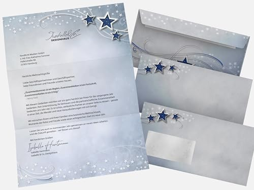 Weihnachtsbriefpapier mit Umschlag 100-tlg | Simply Stars | 50 Blatt Briefpapier DIN A4 | 50 DIN LANG-Kuverts OHNE FENSTER | weihnachtliches Briefpapier Set