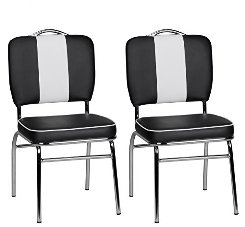 FineBuy 2er Set Esszimmerstuhl American Diner 50er Jahre Retro, Sitzfläche gepolstert mit Rücken-Lehne, Essstuhl Schwarz