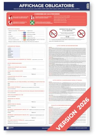 Panneau Unique d'Affichage Obligatoire en Entreprise - Conforme au Droit du Travail - Kit de Fixation OFFERT - Format A2 - Plastifié deux faces et Effaçable - Édition 2026 - LEGIMEDIA ÉDITIONS