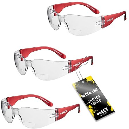 voltX 3 x GRAFTER Bifocal Reading Safety Glasses, +3.0 Dioptre | UKCA & CE EN166F Certified. Clear UV400 Anti-Fog - Lightweight Polycarbonate Lens.