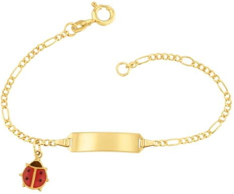 JC Schmuck 333 Gold Baby ID-Armband Kinder Goldarmband 14 cm mit Marienkäfer Anhänger rot I Figaro Armband mit Gravur Taufarmband Gold Namensarmband I Kinderschmuck | Made in Germany | 5.5305224