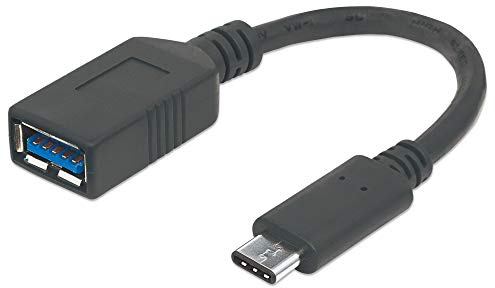 Manhattan 355285 SuperSpeed - Cable Conector USB-C Certificado por USB-IF (USB 3.1, Gen1, Tipo C Macho, Tipo A Hembra, 5 Gbps), 15 cm, Color Negro