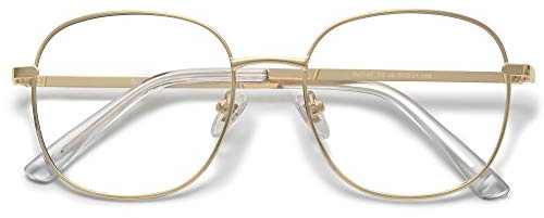 SOJOS Classic Square Blue Light Blocking Glasses for Women Men Stylish Computer Glasses SJ1137, Gold Frame/Anti-Blue Light Lens