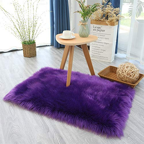 Ommda Teppiche Kunstfell für Wohnzimmer Rechteckig Teppich Fellimitat für Schlafzimmer Wollteppich Shaggy Hochflor für Kinderzimmer Lila,100x150cm
