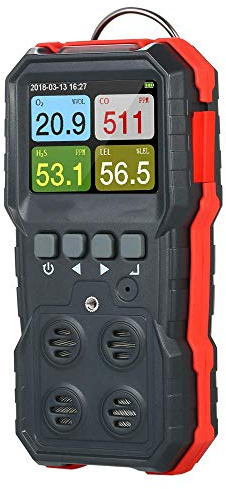 Rilevatore di gas 4 in 1, rilevatore di gas multigas portatile Rilevatore di monossido di carbonio portatile digitale Tester di gas solfuro di idrogeno con display LCD
