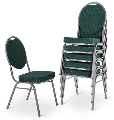 RABURG Vienna Stapelstuhl, 6er-Set, gepolstert, stapelbar, Silber/Grün | Belastbarkeit ca. 150 kg, robuster Stahlrahmen, für Gastronomie, Hotel, Konferenz und Events