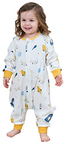 Chilsuessy Baby Schlafsack mit Füße 1 Tog Baby Schlafanzug für Säugling Kinder 1-4 Jahre alt Ganzjahres Schlafanzug Pyjamas Strampelsack 100% Baumwolle, Raumschiff, 90/Baby Höhe 100-110cm