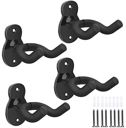 MoKo Gitarren Wandhalterung, 4 Pack Metall Gitarrenwandhalter Gitarren Haken Wand Gitarrenhalter für Wandmontage Gitarrenständer für Bass Akustikgitarre E-Gitarre Ukulele - Schwarz