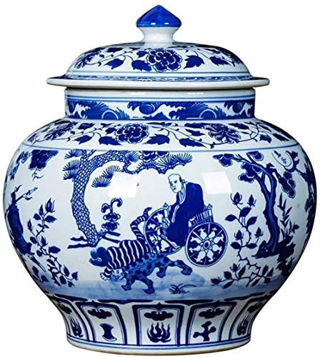 Porzellan-Blumenvase, Porzellan antik blau und weiß Guiguzi Downhill Vorratsglas mit Deckel allgemeine Glas Vase Ornamente