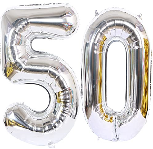 Helium Luftballon 50 Silber Geburtstagsdeko 40 Party Deko Supplies, Folienballon für Frau Mann, 50. Geburtstag Dekoration (50 Stück)