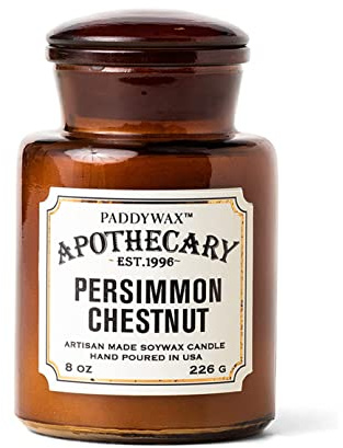 Paddywax Apothecary, candela profumata in cera di soia, barattolo di vetro da 8 once con coperchio, castagna di cachi