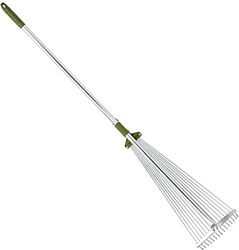 QIANMEI Harke Laubbesen Kleinrechen Teleskoprasen Rake | Einstellbare Faltblätter Rake | 15 Zähne Unkraut Rake | für Gärten, Blumenbeete, Fensterbrunnen und Garten