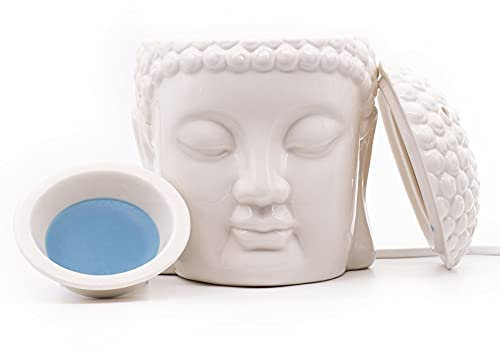 Candle Brothers elektrische Duftlampe | Duftlampe Buddha | Aromalampe für Duftwachs | Raumduft Elektrisch | Duftlampe Keramik Weiß | Lampe für Büro, Schlafzimmer, Yoga