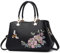 VARLIVOO Élégante Sac à Main Dames Sacs Bandoulière Femme Sac de Messager Broderie Sac Portés Main Sac Fourre Tout Sac de Cours Voyager Travail PU Cuir Noir A