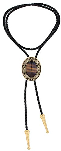 DELIGUO Bolo Ties Krawatte Für Herren - Ovale Naturstein-Krawatte, Vintage-Schmuck, Geschenk, Western-Cowboy-Hochzeit, Lederseil, Anhänger, Halskette, Kostümzubehör, Braun, Einheitsgröße