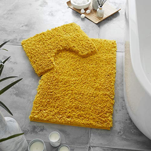 GC GAVENO CAVAILIA Microfibre Bath Mats Sets For Bathroom 2 Piece - Pedestal Set Non Slip Quick Drying Shower Bath Mat, Water Absorbent Washable Toilet Rug - Ochre