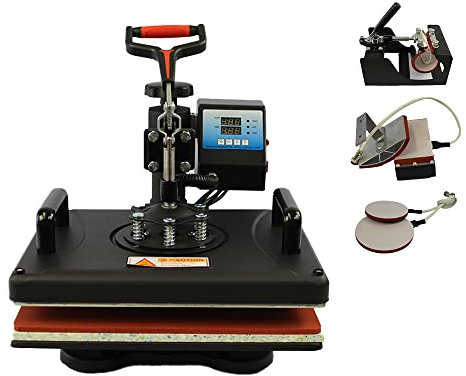 Transferpresse 5 in 1 Textilpresse 38x30cm Hitzepresse 1000W T-Shirt Heat Press 360 Grad Schwenkbar DIY Mulitifunktional Heißpressmaschine Sublimation Wärmepresse mit Doppelte Digitalanzeige