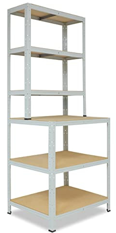shelfplaza Office 190x80x60 cm Werkbank Regal in lichtgrau mit 6 Böden und 145 kg Traglast pro Boden