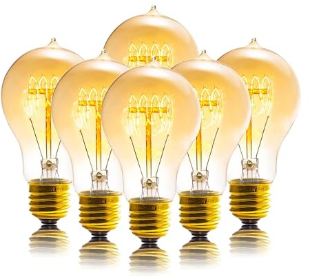 Sevici Edison Bulb, A19 Bulbs 6 Pack, Retro Style Incandescent Light Bulbs,Dimmable 120V 40W Antique Vintage Light Bulb, 240 Lmens E26 Base, Amber 2200K Warm White Light, for Home Office Desk Lamp