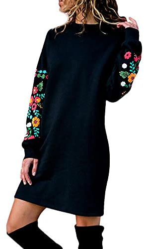EMATOP - Abito-maglia da donna, maglione lungo invernale, pullover autunnale invernale, mini abito caldo, abito da sera, lunghezza al ginocchio, casual, moda, abito in felpa con ricami, maglione