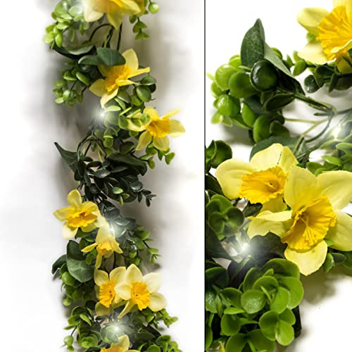 LED Blumengirlande 6 Stunden Timer, 180 cm, 20 LEDs, Batteriebetrieb. Leuchtende Dekoration mit Kunstblumen. Blüten Lichterkette