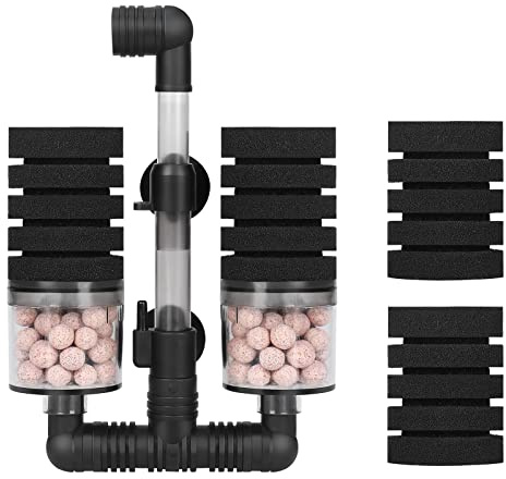 AQUANEAT Aquarium Air Powered Sponge Filter with Ceramic Media Balls, for Betta Fry Shrimp Fish Tank, with 2 Spare Sponges, Small