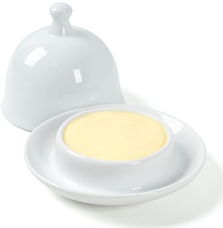 ZEBERBO Petit beurrier en céramique avec couvercle, mini récipient à beurre de 500 ml, fraîcheur bidirectionnelle, blanc pur