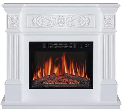 ArtiFlame TOSCANA AF23S - Camino elettrico con alloggiamento LED bianco con suono, 12 modalità di riscaldamento, 1800 W, timer, vero effetto fiamma, 3 livelli di luminosità, design esclusivo,