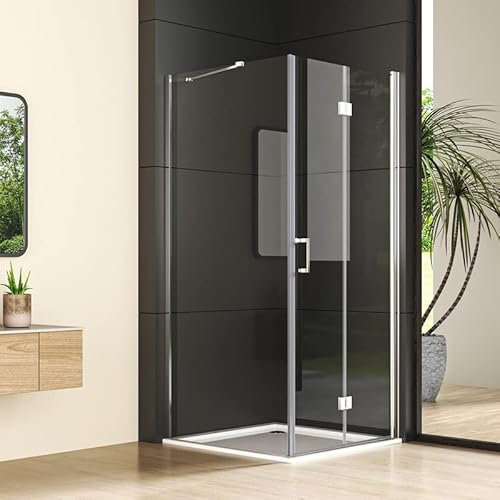 Duschkabine Eckeinstieg 70x80cm Falttür Duschabtrennung, Duschkabine mit Seitenwand Goezes 80 x 80 Eckdusche aus 6mm ESG Nano Easy-Clean Sicherheitsglas Falttürkabine Duschwand Höhe: 195cm