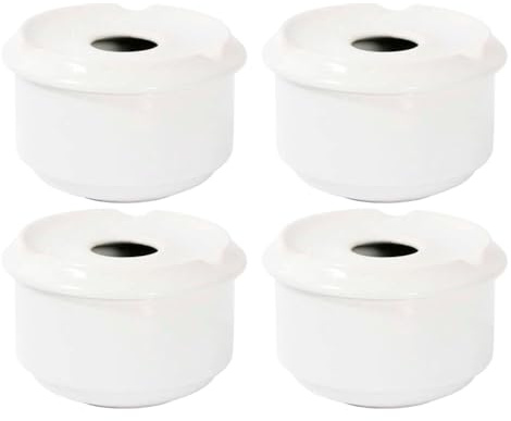 ACAN Tradineur - Pack de 4 Ceniceros redondos blancos de cerámica 11 x 6 cm, cuenco, recipiente con tapa removible y muescas para cigarros, uso interior y exterior, hostelería, hogar