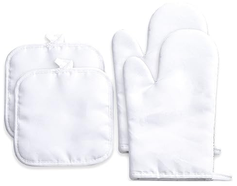 Yeruvce Sublimations-Rohling-Ofenhandschuhe-Set, Handschuhe und Sublimations-Rohling-Topfunterlage für DIY-Küchen-Esszimmer-Zubehör, 4-Teilig