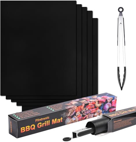 Flintronic Tappetini da Barbecue, 5 pezzi BBQ Griglia Tappetini, Tappetino Barbecue Resistente al Calore, Riutilizzabile BBQ Tappetini, per Griglia a Gas Carbone Forno, Griglia Elettrica(40x50CM)