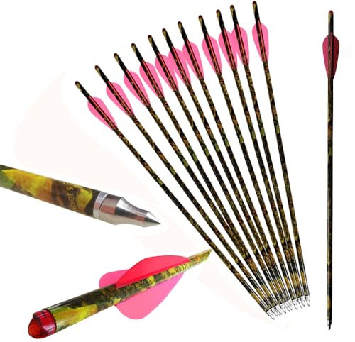 ACCMOS 12 Stück Armbrustpfeile 13.5 16 17 18 20 Armbrustbolzen ID 7.6mm OD 8.8mm Carbon-Pfeil 125 Grain Spitze für Bogenschießen Jagd (Pink red, 20inch)