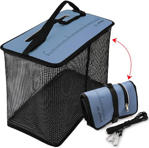 Dovesun Floating Fishing Basket, Collapsible Fish Basket Portable Fishing Net Quick-Drying Rubber Coated Fishing Bait Storage Cage 3.5-10 Gallons